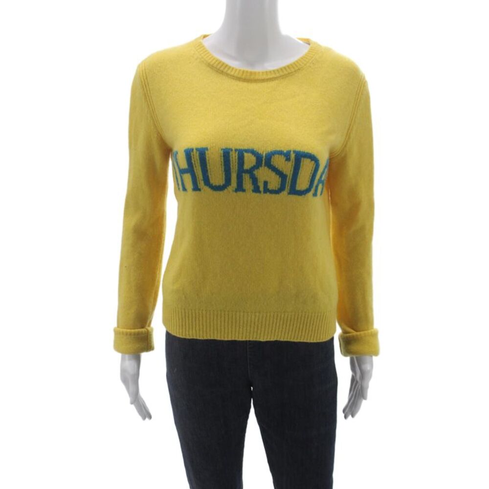 Alberta Ferretti Women Yellow Knit Crew Neck Pullover Long Sleeve Size 4